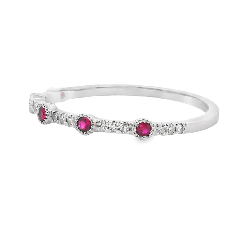 Bids.com .16ct Ruby Diamond stackable band set 14KT White Gold Rings