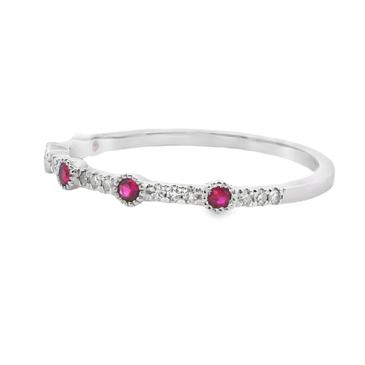Bids.com .16ct Ruby Diamond stackable band set 14KT White Gold Rings