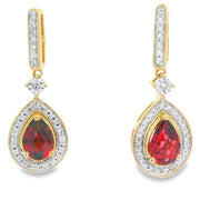 Bids.com 1.06ct Garnet Diamond Dangle Earrings 10KT Yellow Gold Earrings