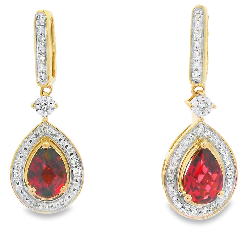 Bids.com 1.06ct Garnet Diamond Dangle Earrings 10KT Yellow Gold Earrings