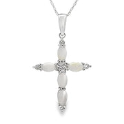 Bids.com Opal Diamond Cross Religious Pendant 10KT White Gold Pendants