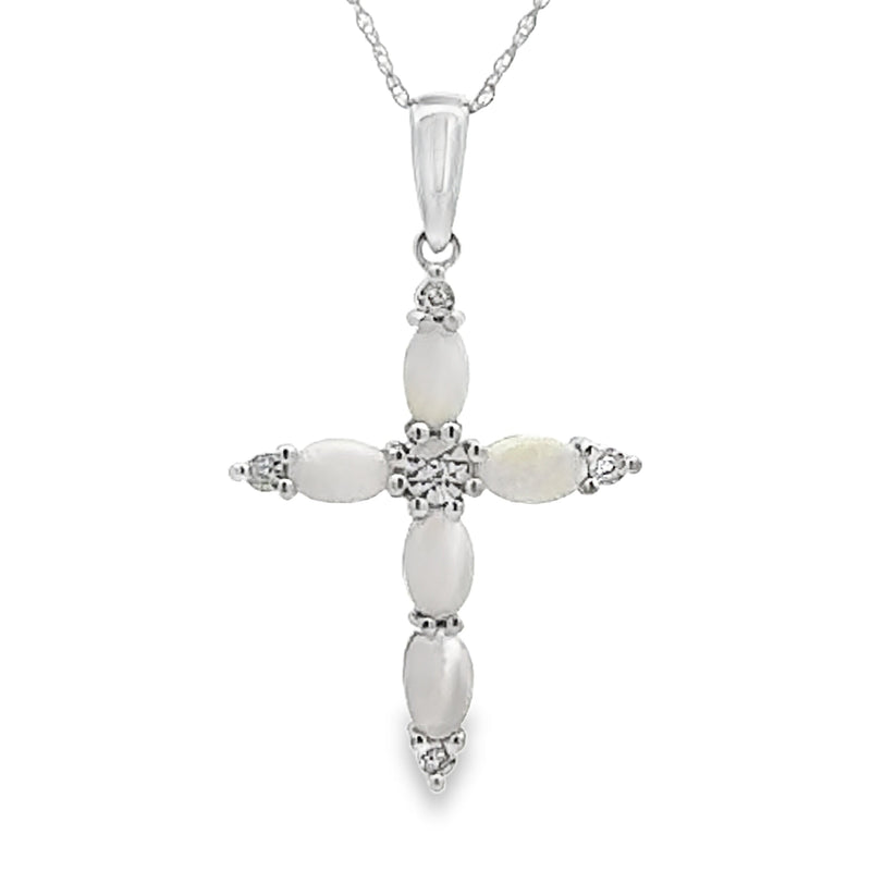 Bids.com Opal Diamond Cross Religious Pendant 10KT White Gold Pendants