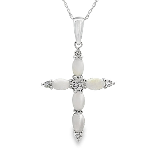 Bids.com Opal Diamond Cross Religious Pendant 10KT White Gold Pendants