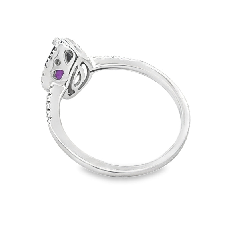 Bids.com .98ct Amethyst Diamond Ring 14KT White Gold Rings