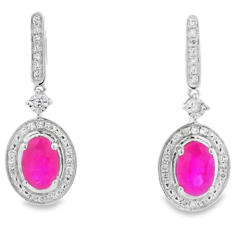 Bids.com 1.40ct Ruby Diamond Dangle Earrings 10KT White Gold Earrings