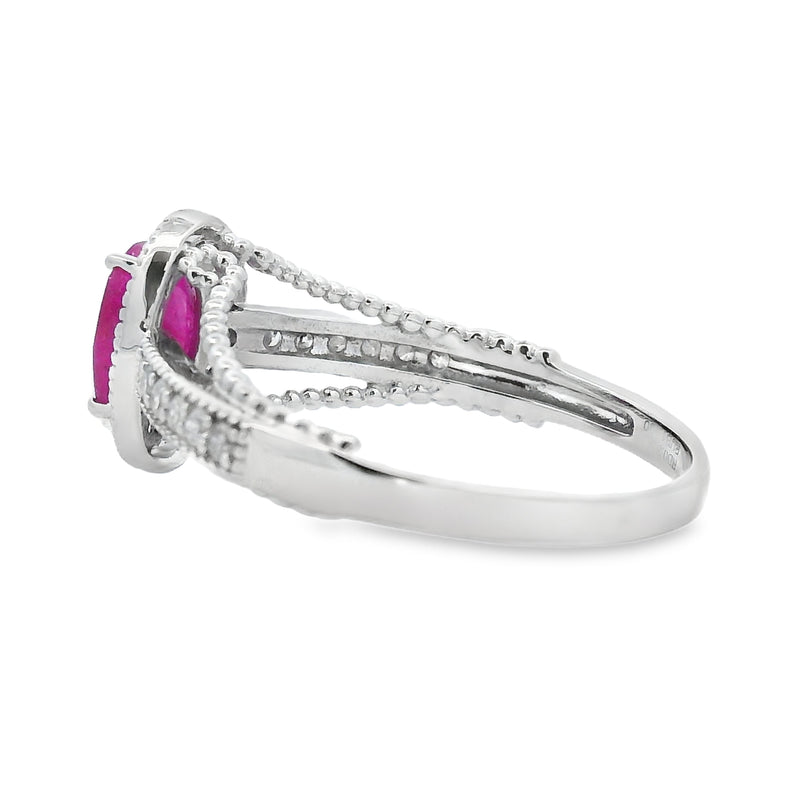 Bids.com 1.35ct Ruby Diamond Ring 14KT White Gold Rings