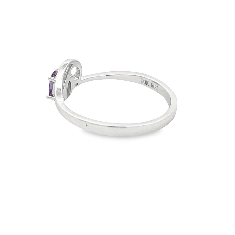 Bids.com .02ct Amethyst Diamond Ring 10KT White Gold Rings