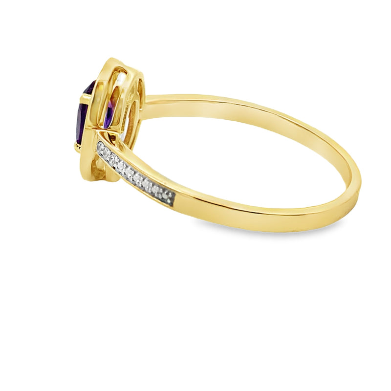 Bids.com .48ct Amethyst Diamond Ring 10KT Yellow Gold Rings