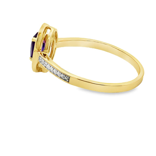 Bids.com .48ct Amethyst Diamond Ring 10KT Yellow Gold Rings