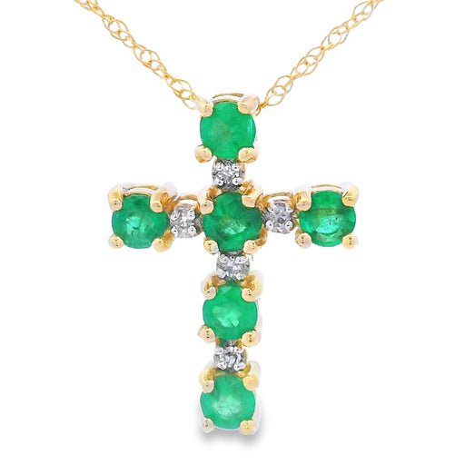 Bids.com .26ct Emerald Cross Religious Pendant 10KT Yellow Gold Pendants