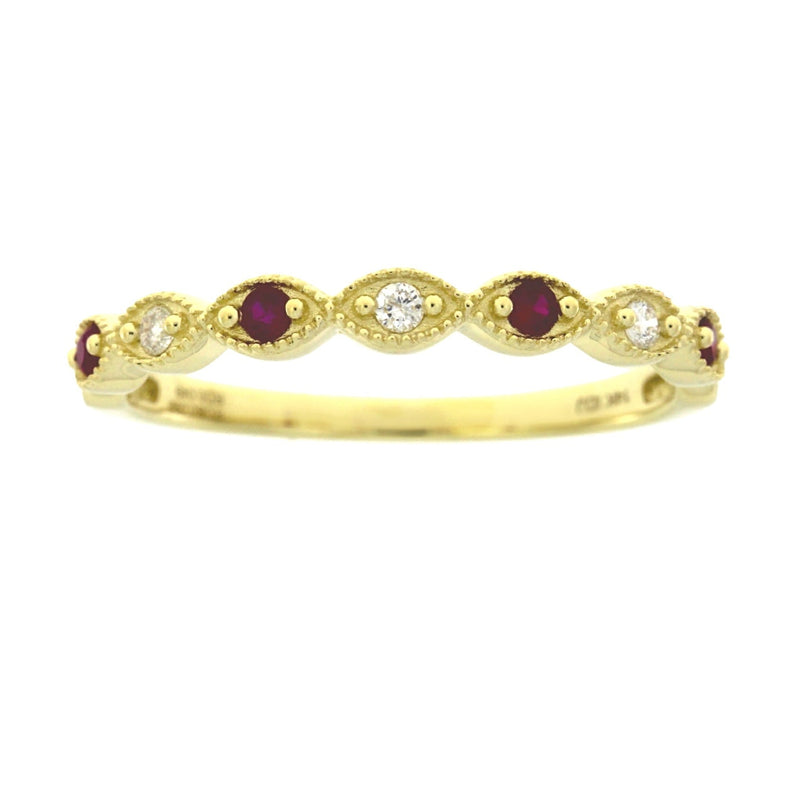 Bids.com .15ct Ruby Diamond Wedding Band Ring 14KT Yellow Gold Rings