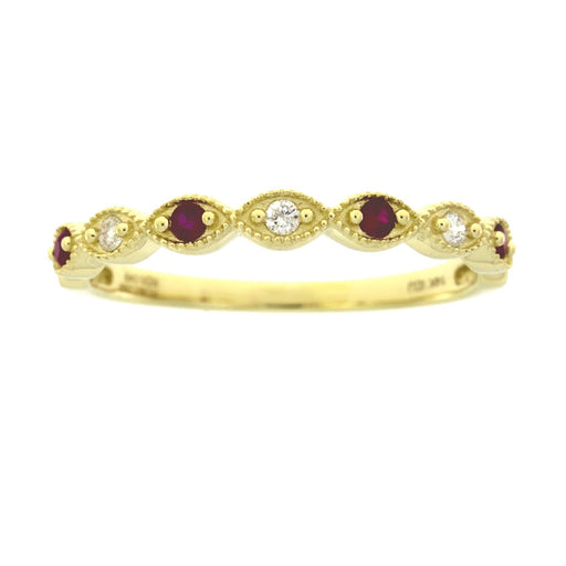 Bids.com .15ct Ruby Diamond Wedding Band Ring 14KT Yellow Gold Rings