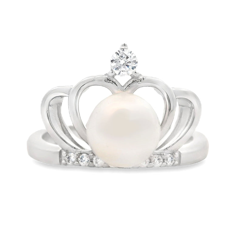 Bids.com FW Pearl Cubic Zirconium Ring Sterling Silver Rings