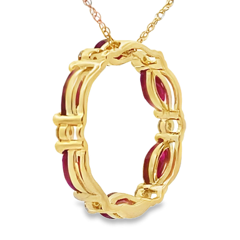 Bids.com Ruby Diamond Circle of Love Pendant 10KT Yellow Gold Pendants