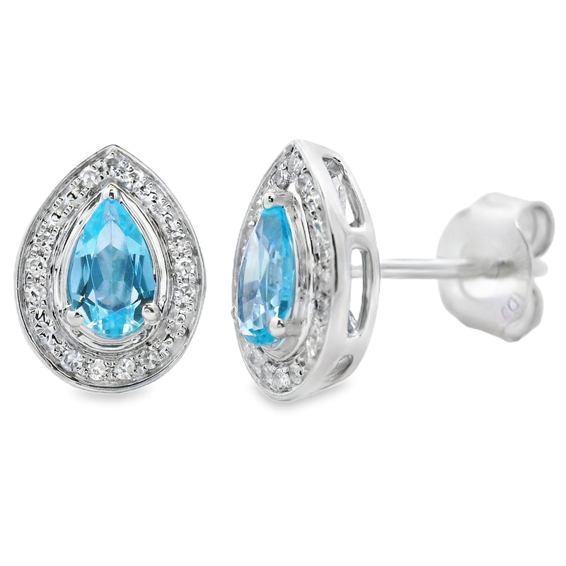 Bids.com .57ct Blue Topaz Diamond Stud Earrings 10KT White Gold Earrings