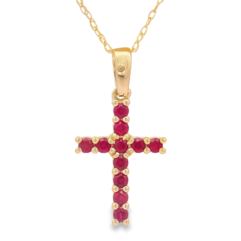 Bids.com .29ct Ruby Cross Religious Pendant 14KT Yellow Gold Pendants