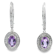 Bids.com .98ct Amethyst Diamond Dangle Earrings 10KT White Gold Earrings