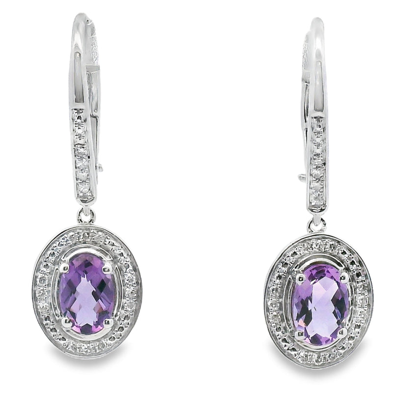 Bids.com .98ct Amethyst Diamond Dangle Earrings 10KT White Gold Earrings