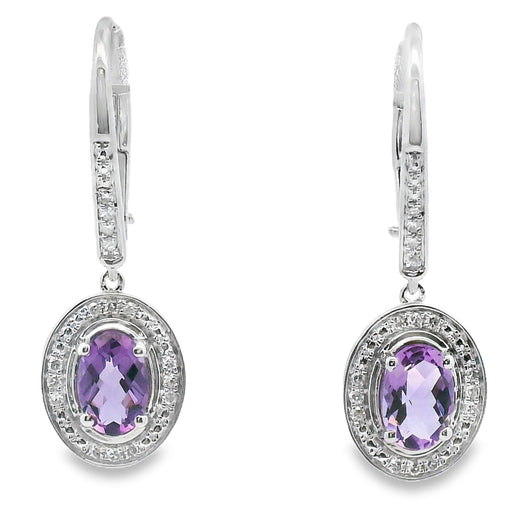Bids.com .98ct Amethyst Diamond Dangle Earrings 10KT White Gold Earrings