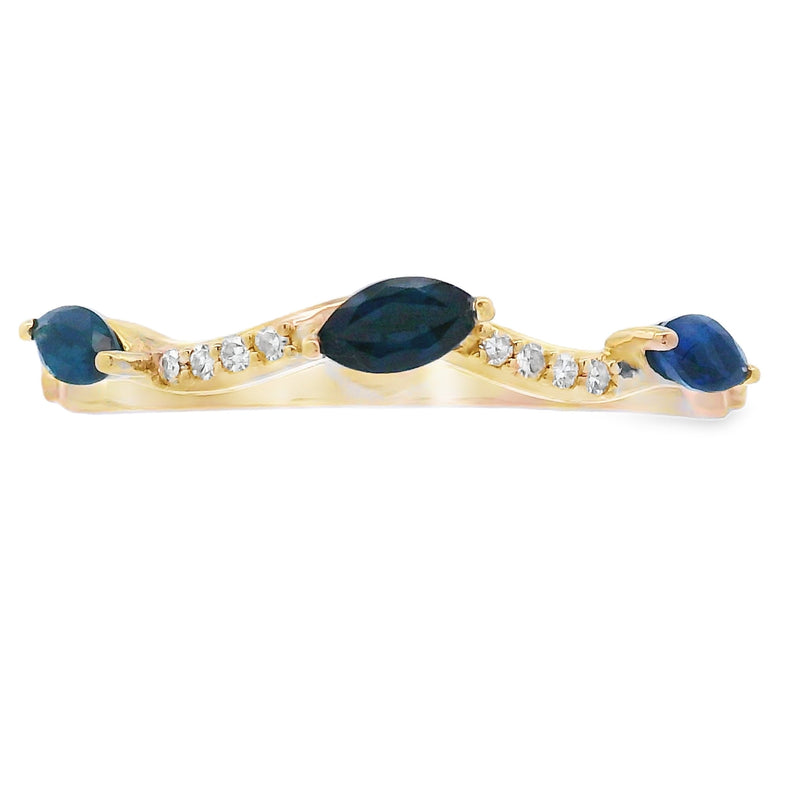 Bids.com Sapphire Diamond stackable band set 14KT Yellow Gold Rings