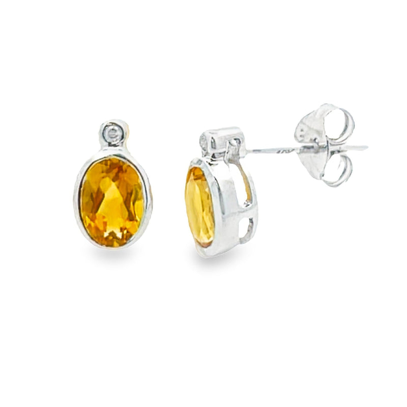 Bids.com .79ct Citrine Diamond Stud Earrings 10KT White Gold Earrings