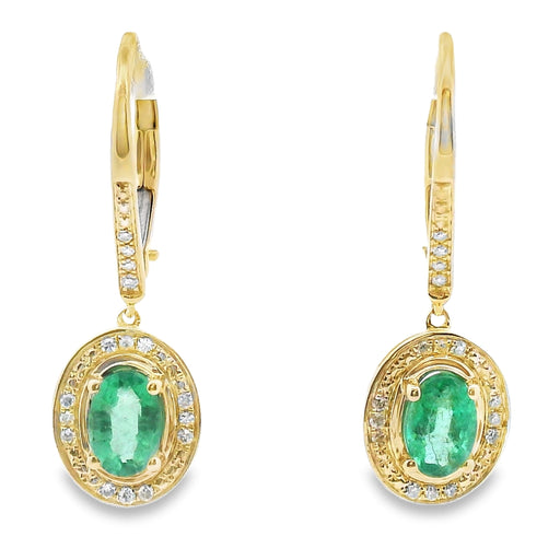 Bids.com .90ct Emerald Diamond Dangle Earrings 10KT Yellow Gold Earrings
