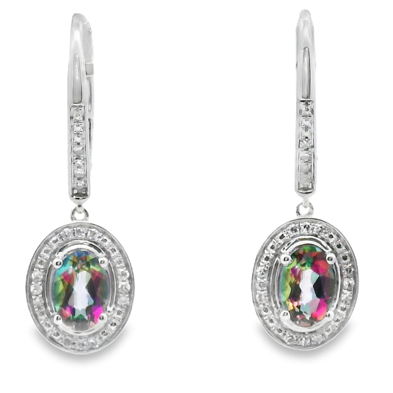 Bids.com .89ct Mystic Fire Topaz Dangle Earrings 10KT White Gold Earrings