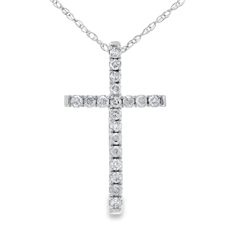 Bids.com .13ct Diamond Cross Religious Pendant 14KT White Gold Pendants