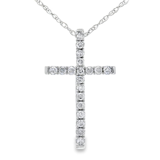 Bids.com .13ct Diamond Cross Religious Pendant 14KT White Gold Pendants