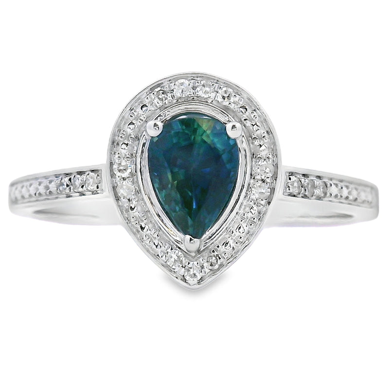 Bids.com .54ct Sapphire Diamond Ring 10KT White Gold Rings