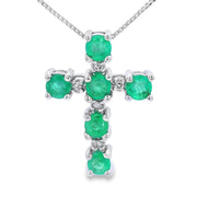Bids.com Emerald Diamond Cross Religious Pendant 10KT White Gold Pendants