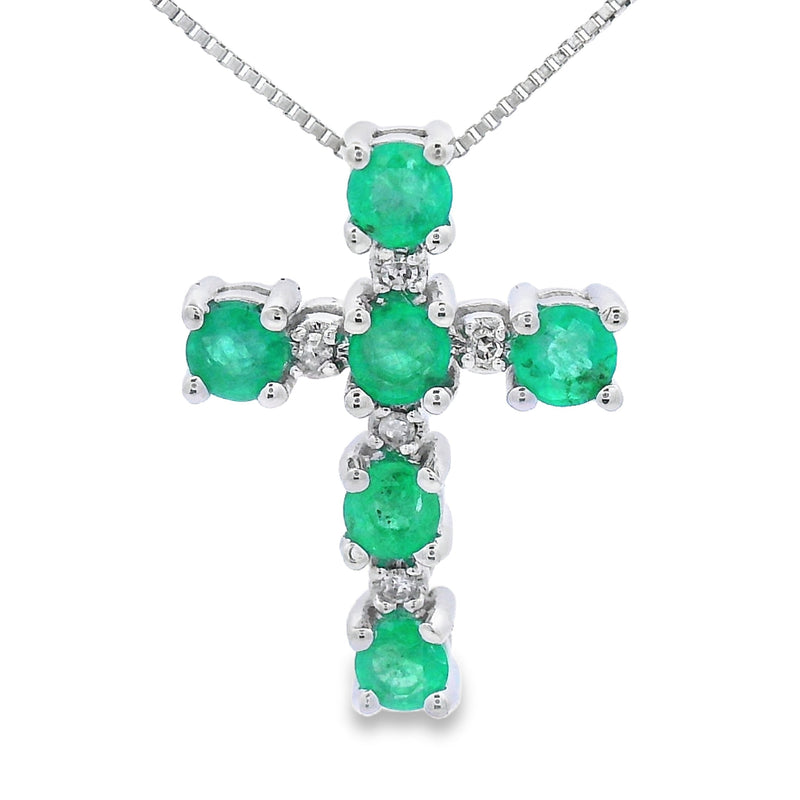Bids.com Emerald Diamond Cross Religious Pendant 10KT White Gold Pendants