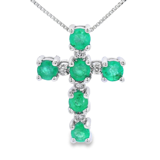 Bids.com Emerald Diamond Cross Religious Pendant 10KT White Gold Pendants