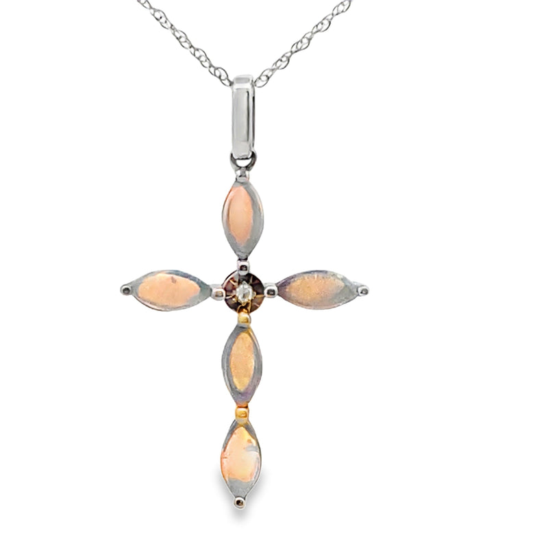 Bids.com Opal Diamond Cross Religious Pendant 10KT White Gold Pendants