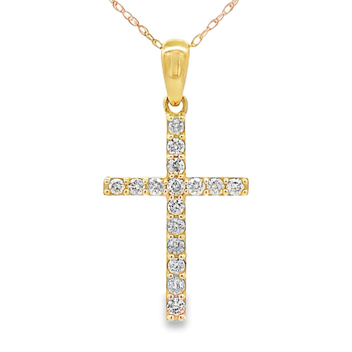 Bids.com .30ct Diamond Cross Religious Pendant 14KT Yellow Gold Pendants