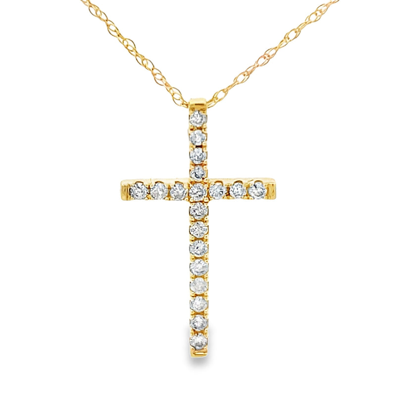 Bids.com .19ct Diamond Cross Religious Pendant 14KT Yellow Gold Pendants