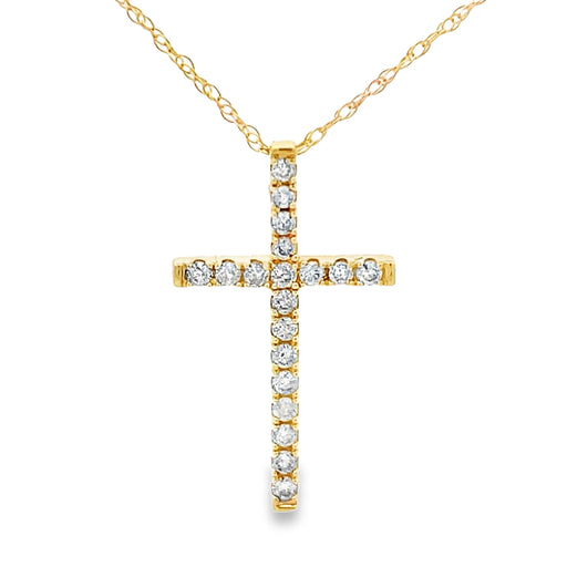 Bids.com .19ct Diamond Cross Religious Pendant 14KT Yellow Gold Pendants