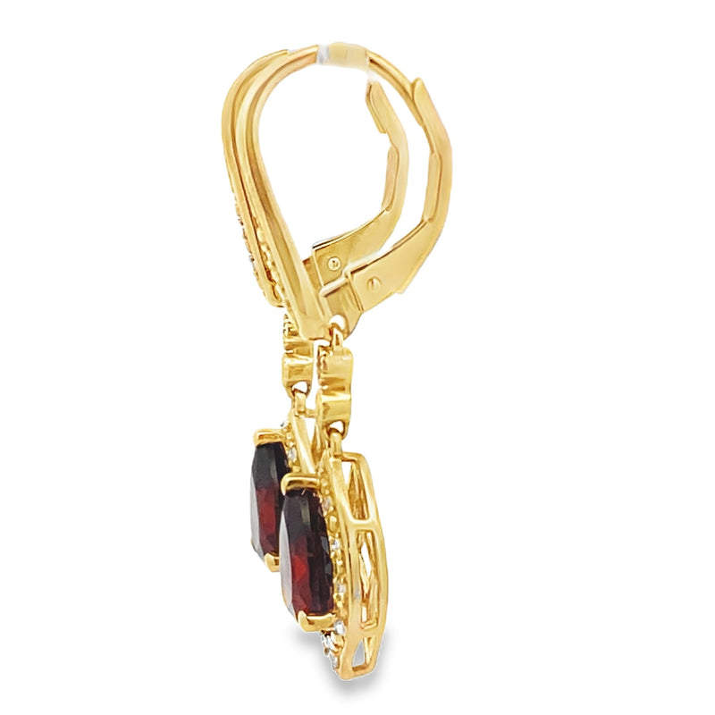 Bids.com 2.43ct Garnet Diamond Dangle Earrings 10KT Yellow Gold Earrings