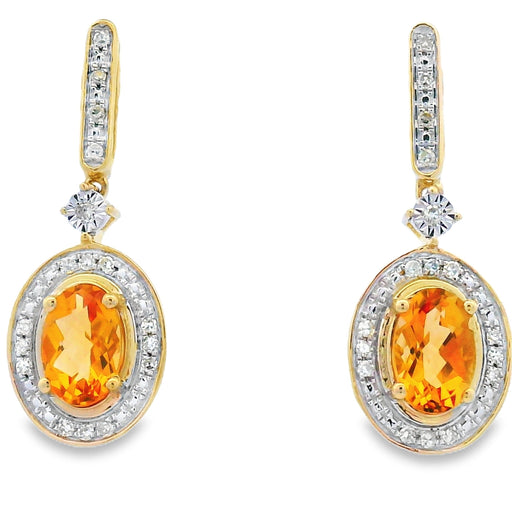 Bids.com 1.06ct Citrine Diamond Dangle Earrings 10KT Yellow Gold Earrings