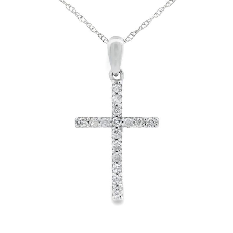 Bids.com .13ct Diamond Cross Religious Pendant 14KT White Gold Pendants