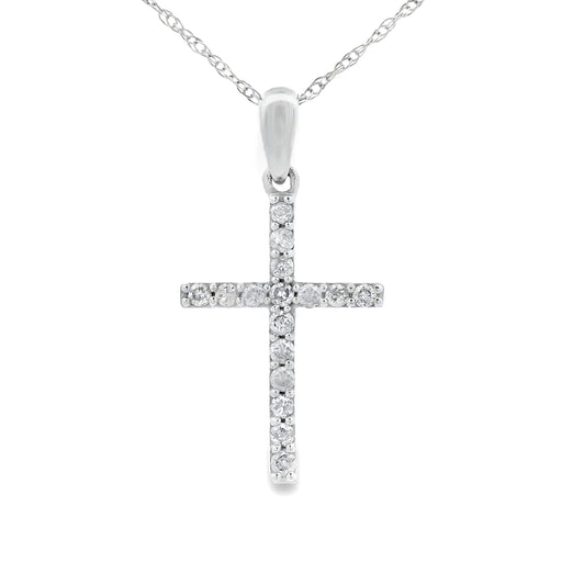 Bids.com .13ct Diamond Cross Religious Pendant 14KT White Gold Pendants