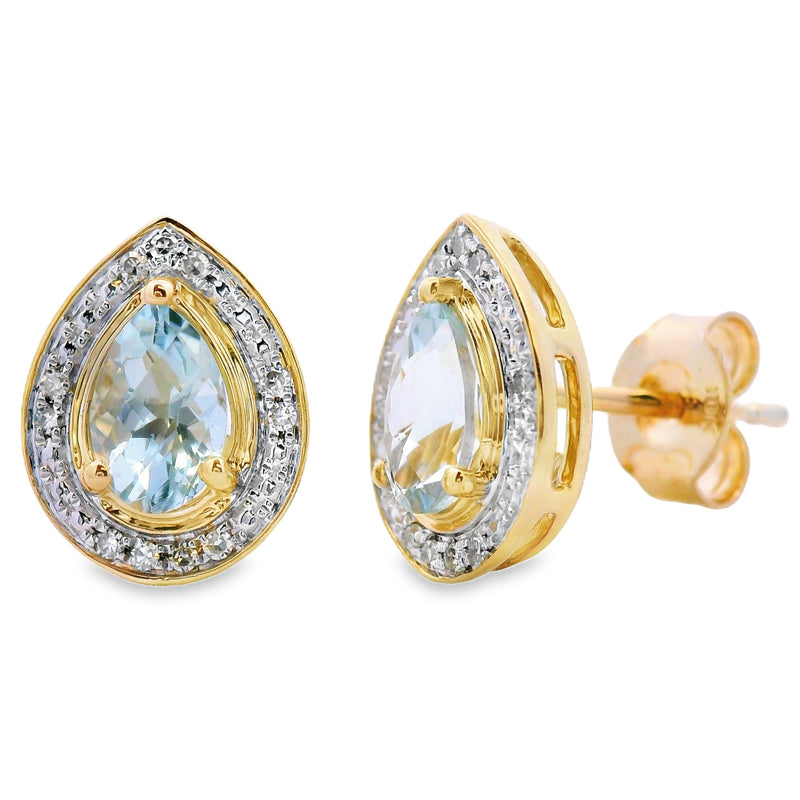 Bids.com .79ct Aquamarine Diamond Stud Earrings 10KT Yellow Gold Earrings