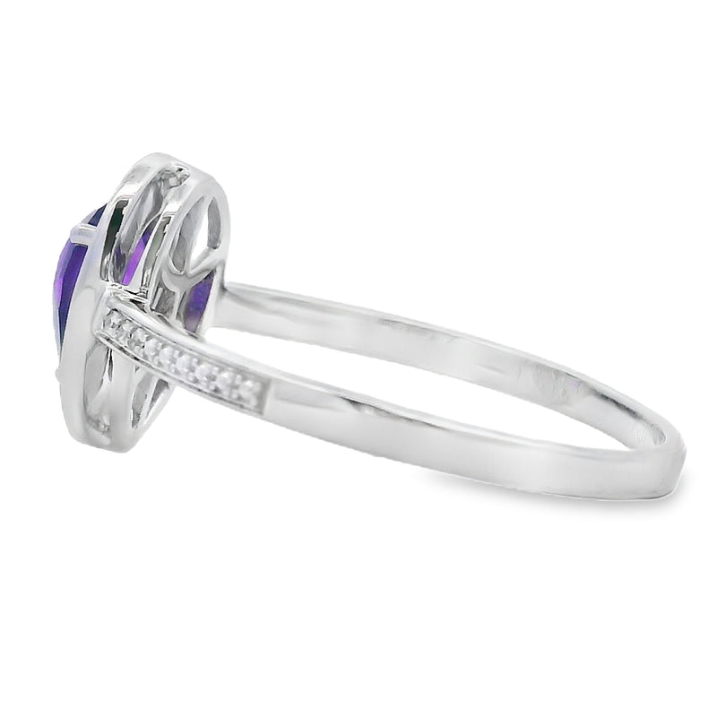Bids.com .42ct Amethyst Diamond Ring 10KT White Gold Rings