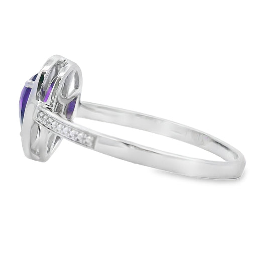 Bids.com .42ct Amethyst Diamond Ring 10KT White Gold Rings