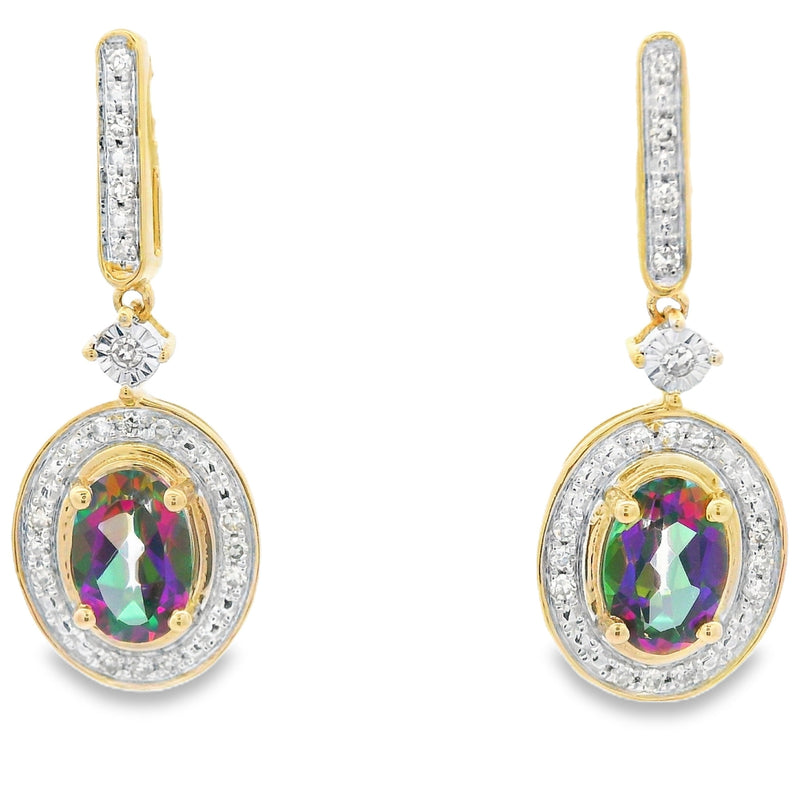 Bids.com Mystic Fire Topaz Dangle Earrings 10KT Yellow Gold Earrings