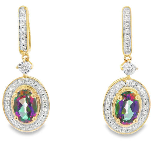 Bids.com Mystic Fire Topaz Dangle Earrings 10KT Yellow Gold Earrings