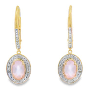 Bids.com Rose Quartz Diamond Dangle Earrings 10KT Yellow Gold Earrings