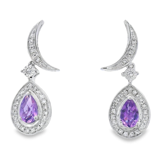 Bids.com .48ct Amethyst Diamond Dangle Earrings 10KT White Gold Earrings