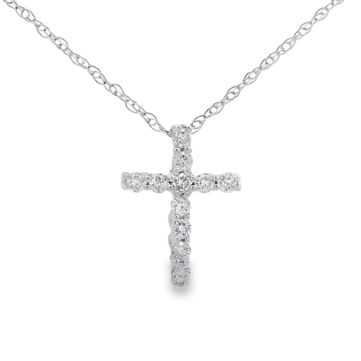 Bids.com .12ct Diamond Cross Religious Pendant 10KT White Gold Pendants