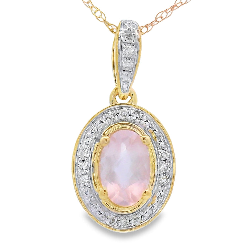Bids.com Rose Quartz Diamond Fashion Pendants 10KT Yellow Gold Pendants